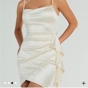 Windsor Cream Asymmetrical Satin Dress